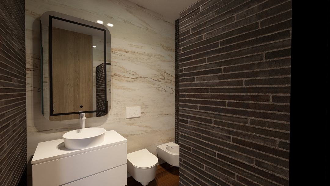 Bathroom of Villa GB clad in marble and ceramic