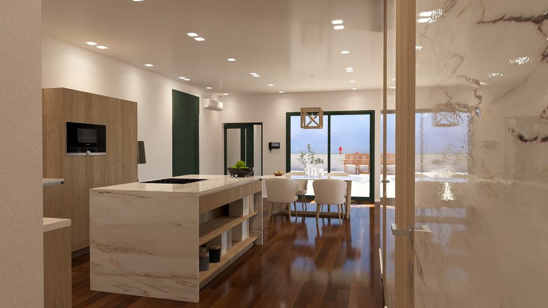 Bespoke kitchen with island and stone finishes in Villa GB