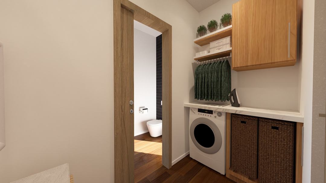 Laundry room of Villa GB with fitted storage