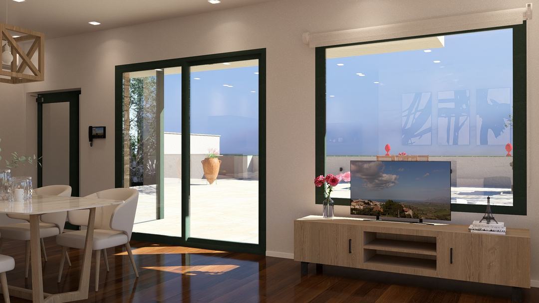 Villa GB living room with full-height glazing towards the terrace