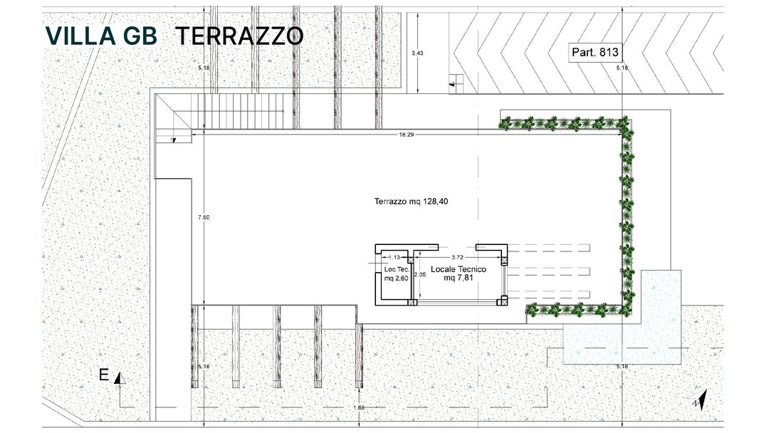 Technical drawing of Villa GB roof terrace–solarium plan