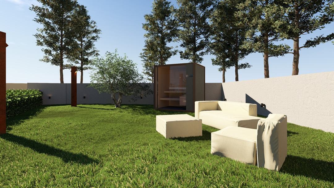 Sauna cabin on the lawn in Villa GB's garden