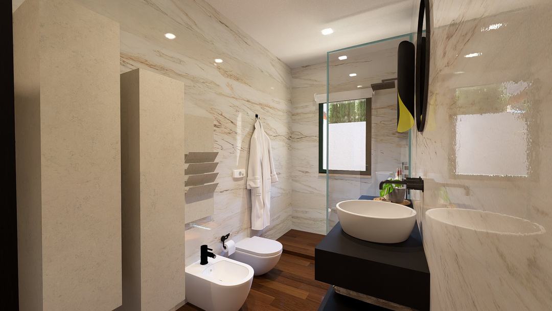 Bathroom of Villa HA clad in marble and ceramic