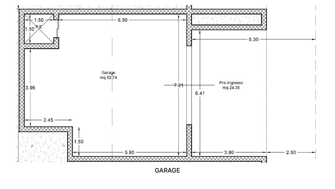 Technical drawing of Villa HA garage level plan with lift