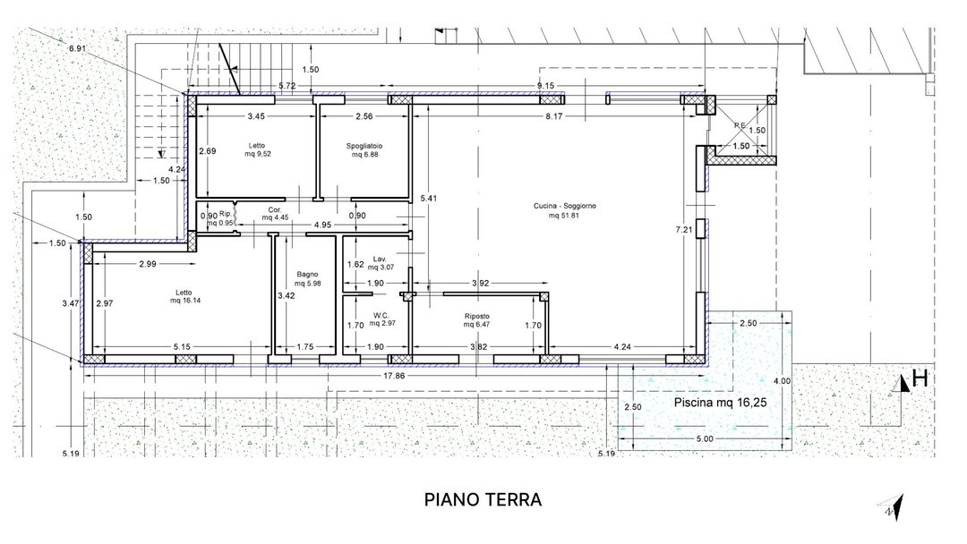 Technical drawing of Villa HA ground floor plan, parcel 785
