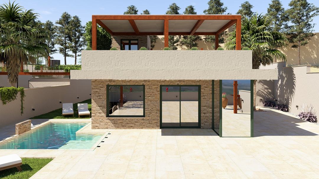 Villa HA pool and main elevation in daylight