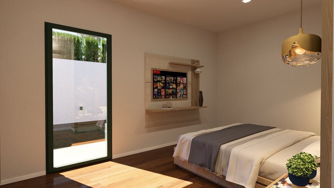 Second bedroom of Villa HA with view towards the terrace
